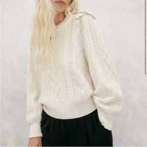 MADEWELL Cableknit Sweater Ruffles New Hollydene M Merino Wool Blend NC654 NWT